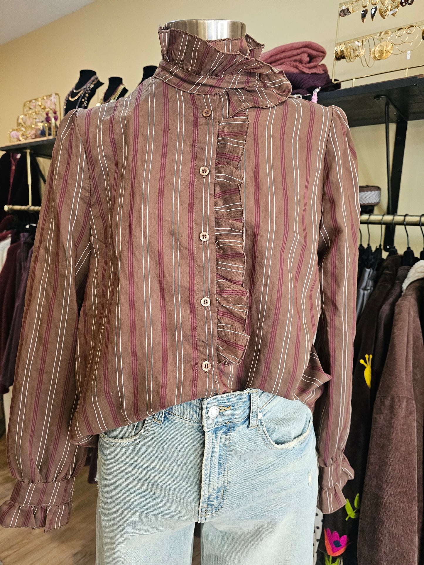 Chemise rayée col montant