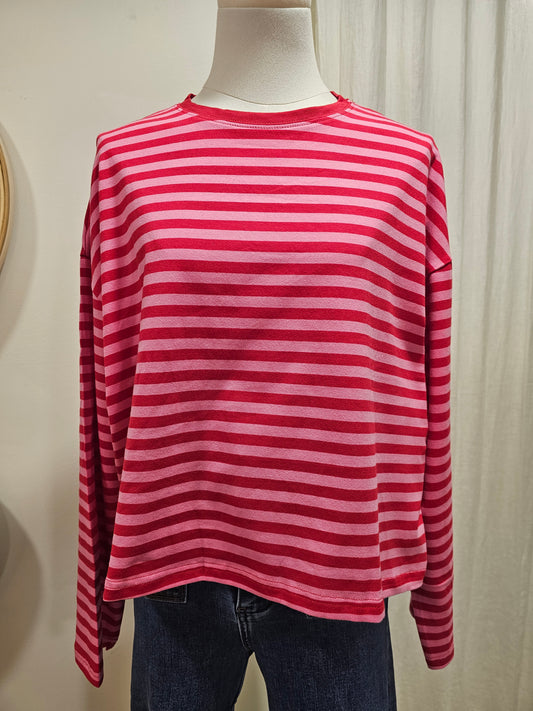 Marinière rayée rose et rouge