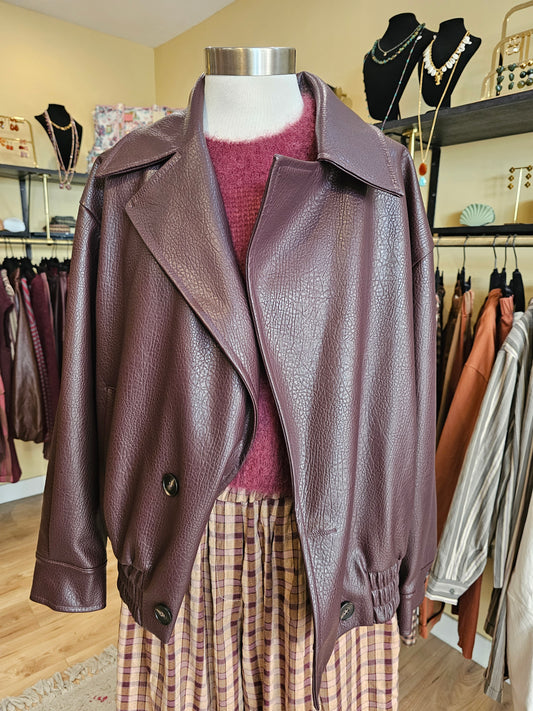 Blouson oversize en cuir prune