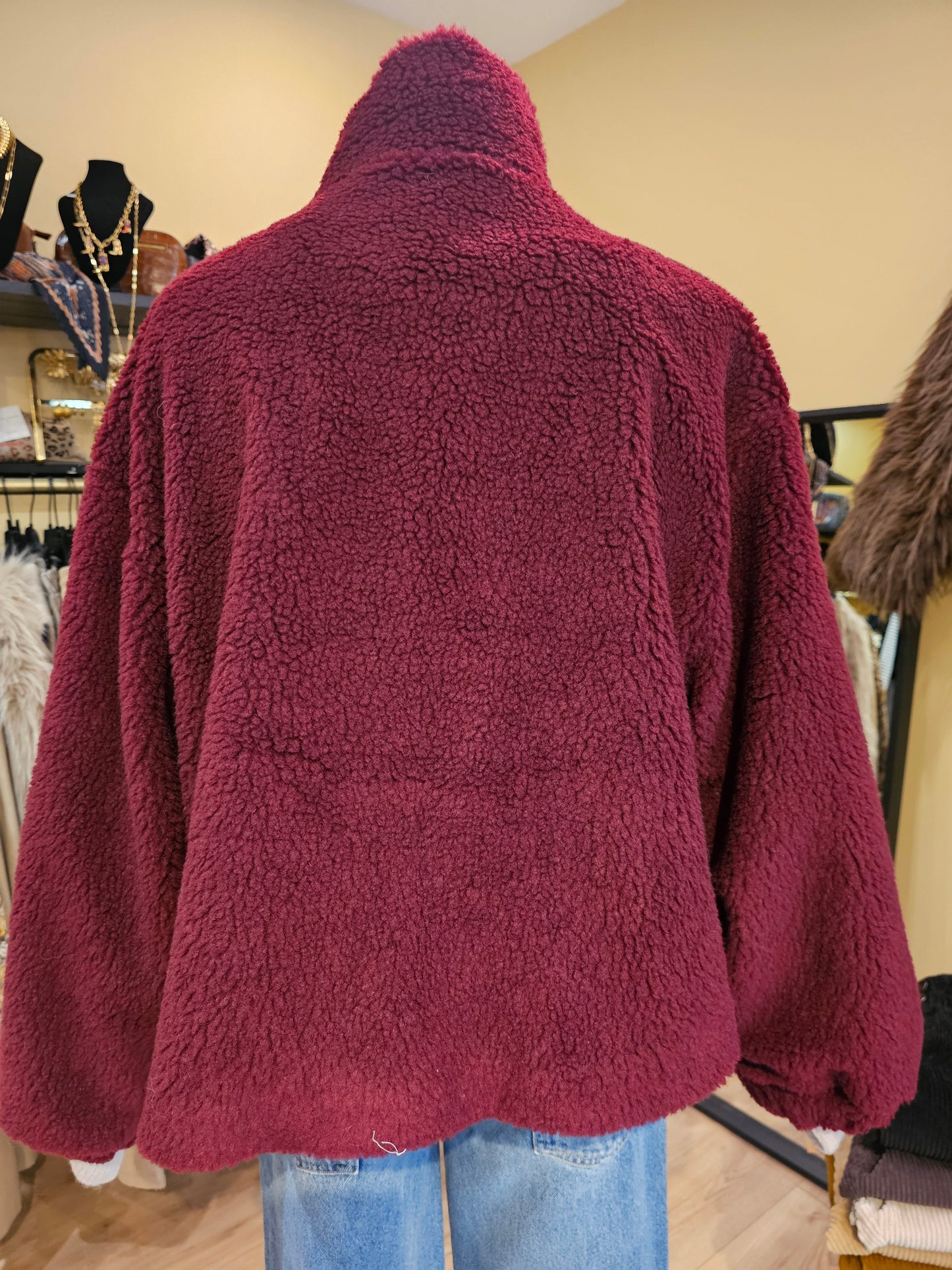 Veste carreaux sherpa bordeaux