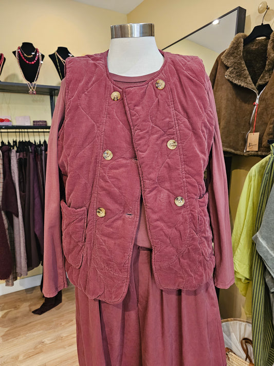 Gilet velours sans mqnche bordeaux
