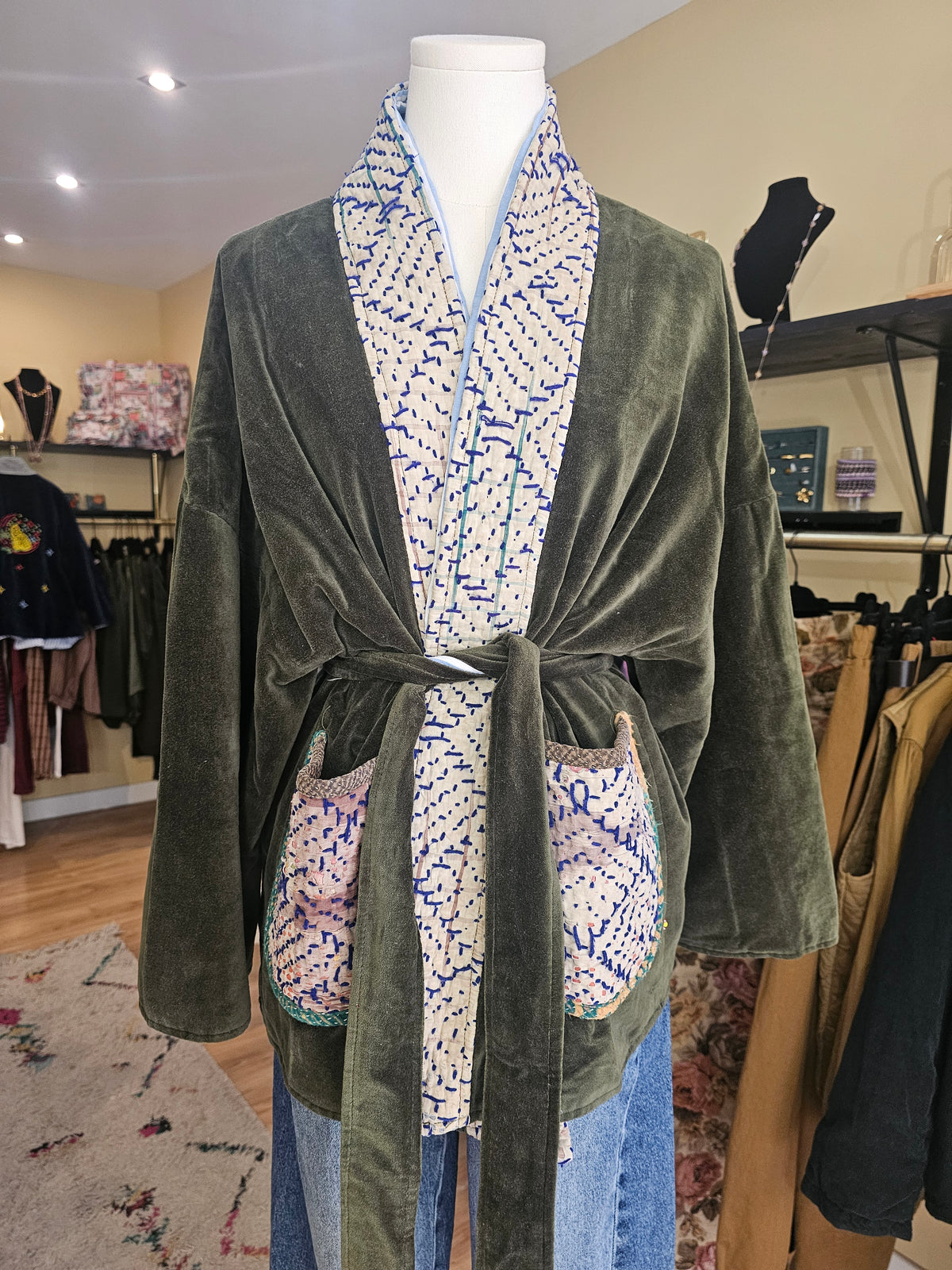 Kimono en velours kaki The corner