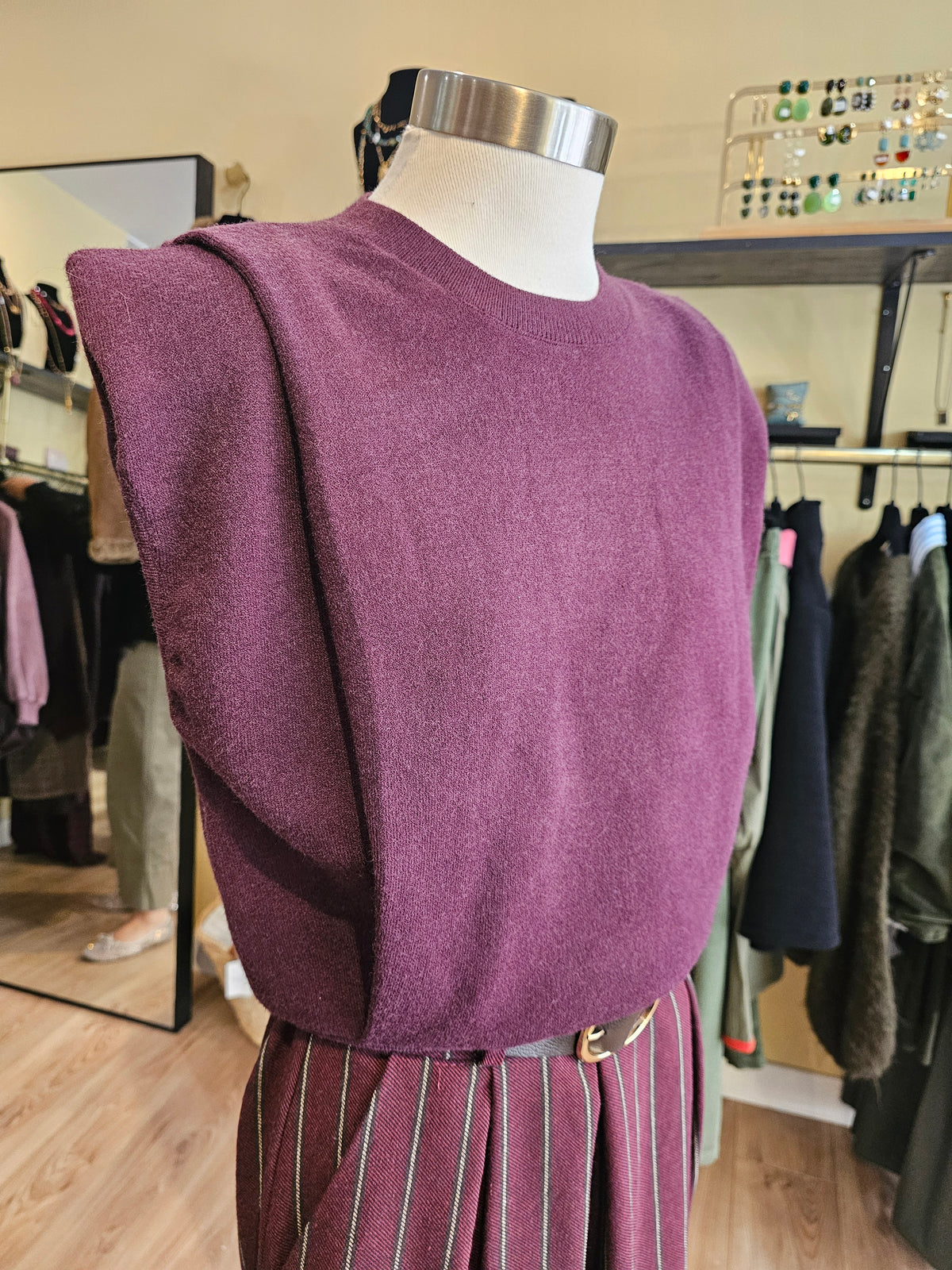 Pull sans manche prune