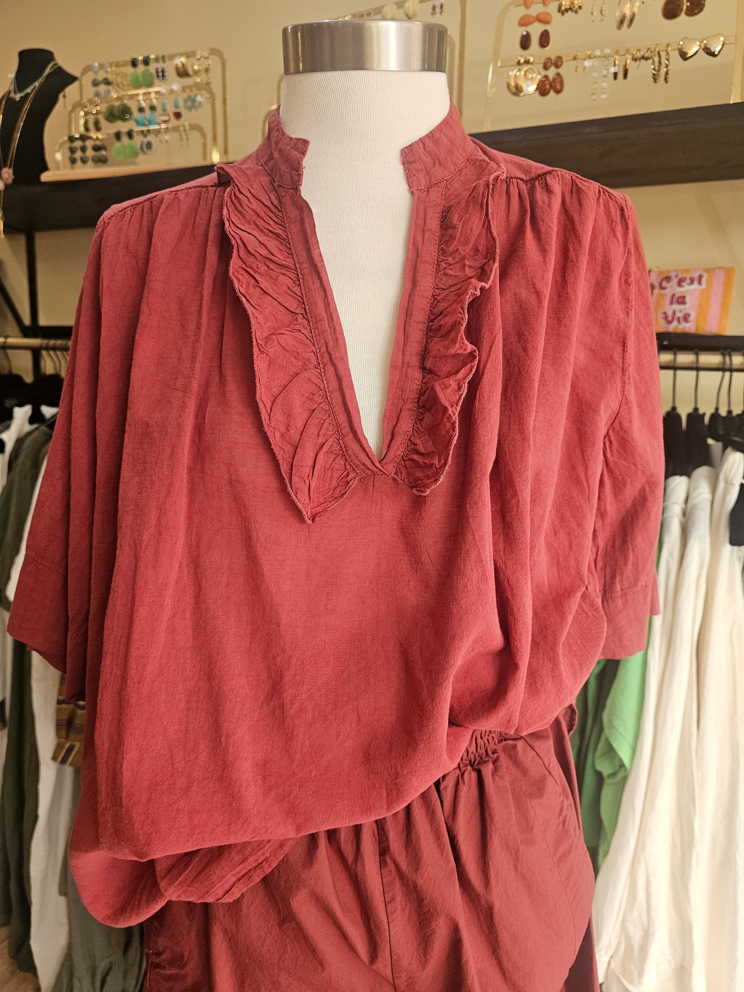 Top ocre en voile de coton johanna paris