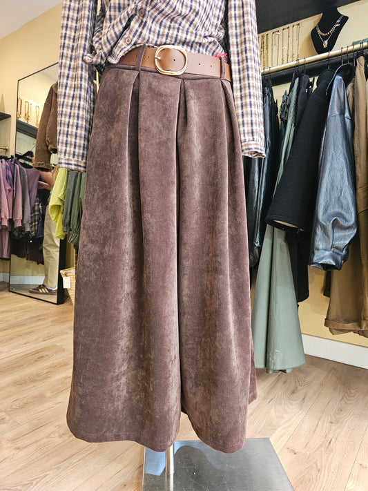 Pantalon jupe culotte en velours marron Johanna Paris