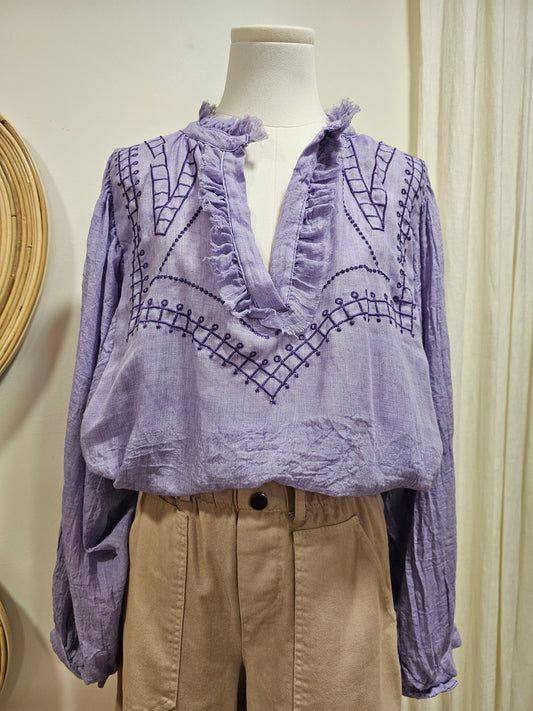 Blouse brodée violette Johanna Paris