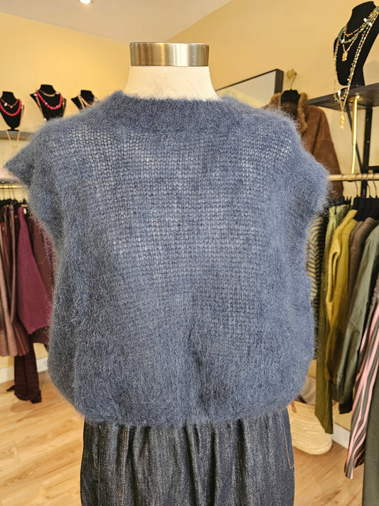 Pull debardeur marine en mohair