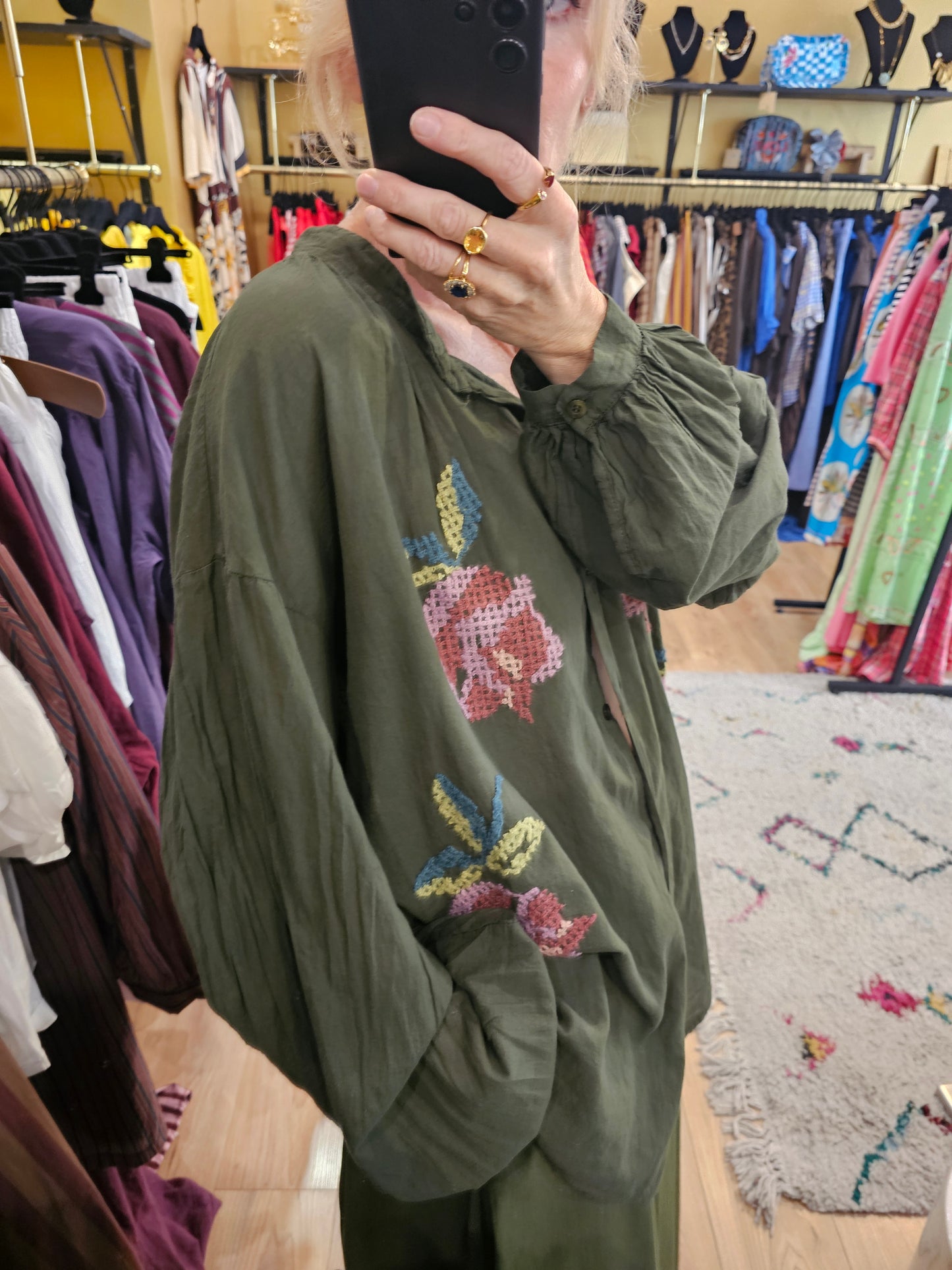 Chemise brodée kaki Johanna paris