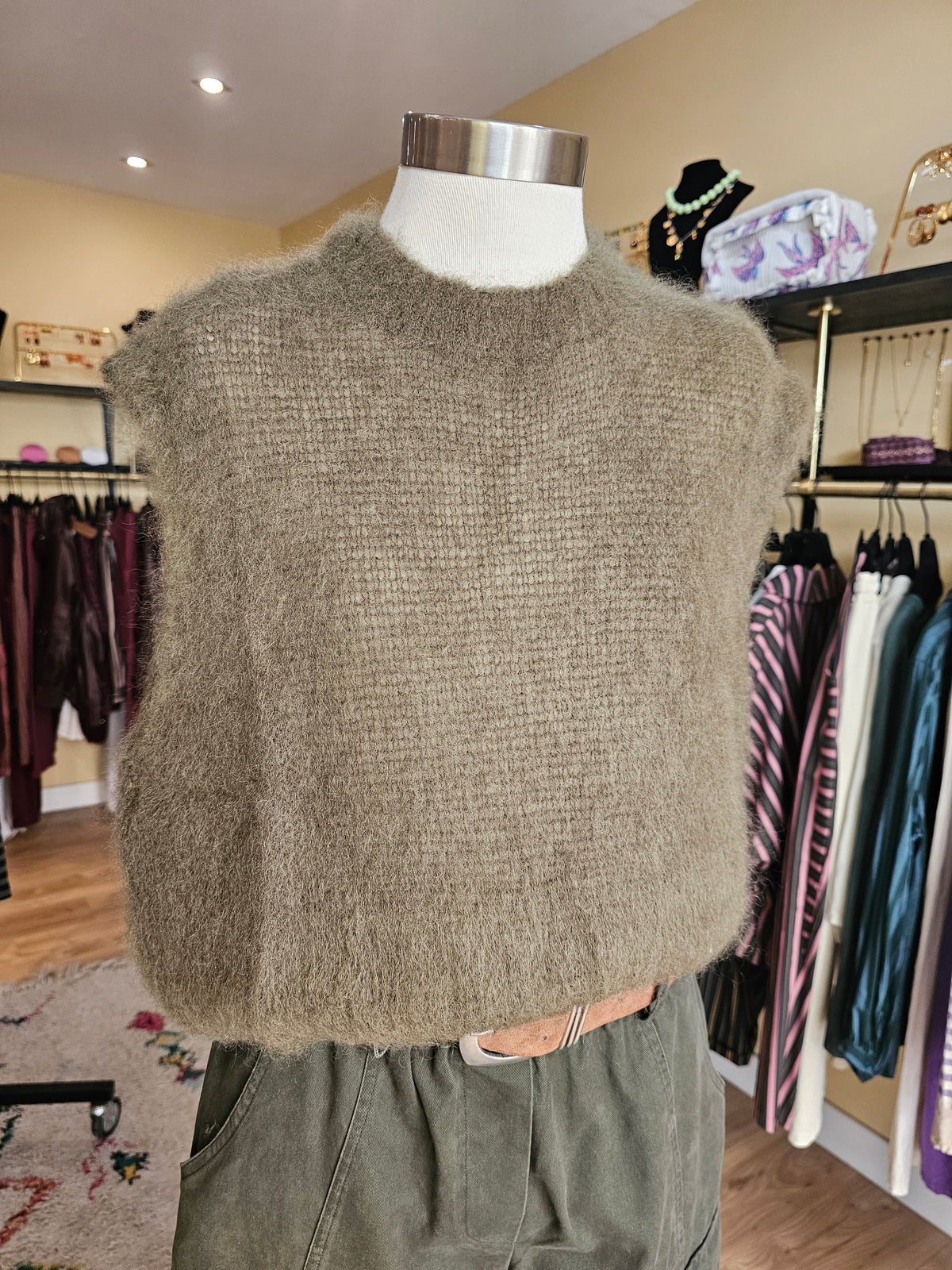 Pull debardeur kaki en mohair